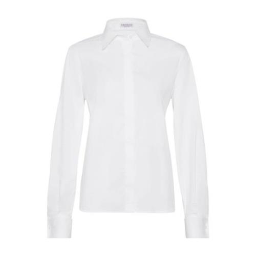 Brunello Cucinelli Vit Bomull Stretch Skjorta med Monile Broderi White...