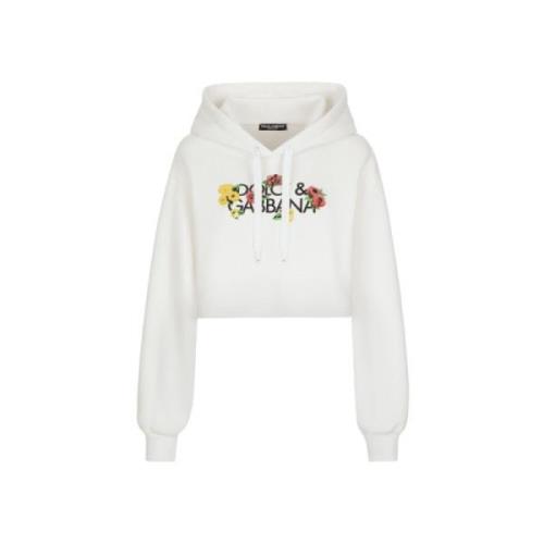 Dolce & Gabbana Blommigt Tryckad Cropped Huvtröja White, Dam