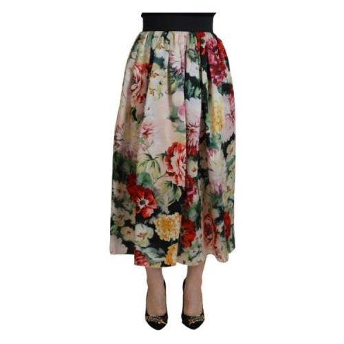 Dolce & Gabbana Blommig Sidenskjol Midi Multicolor, Dam