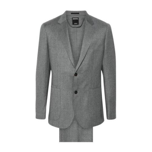 Ermenegildo Zegna Grå Texturerad Ull Blazer och Byxor Gray, Herr