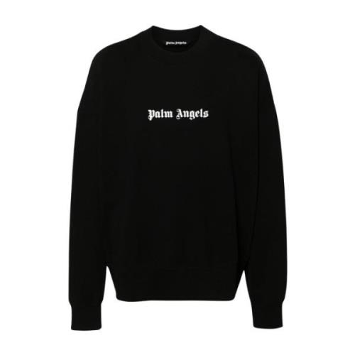 Palm Angels Svart Logo Print Crew Neck Sweater Black, Herr