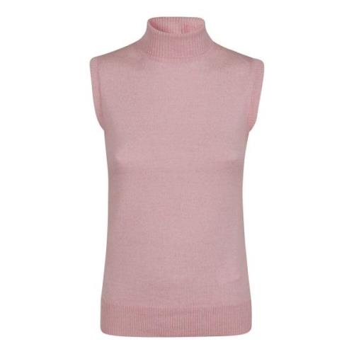 Max Mara Ull Ärmlös Turtleneck Tröja Pink, Dam