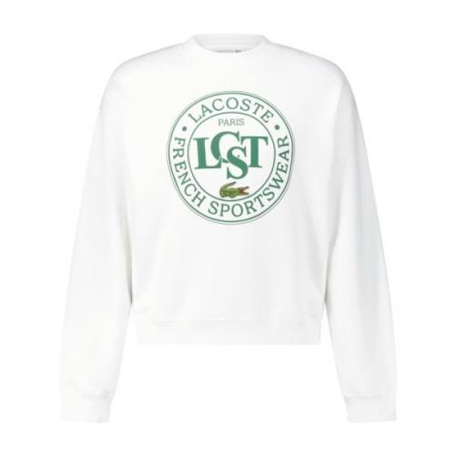 Lacoste Tryckt Sweatshirt Oversized Avslappnad Look White, Herr