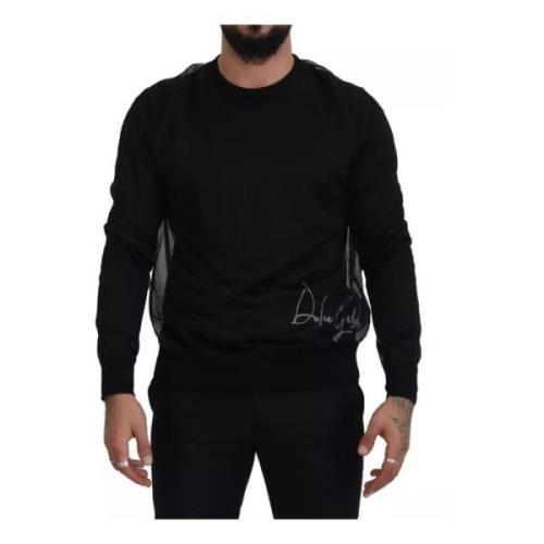 Dolce & Gabbana Svart Crewneck Logo Print Tröja Black, Herr