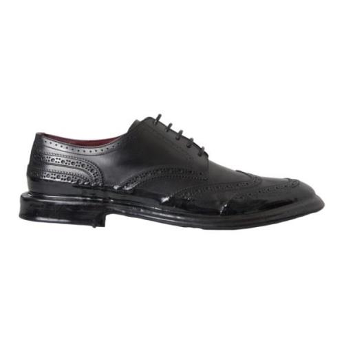 Dolce & Gabbana Svart Lder Oxford Wingtip Formella Skor Black, Herr