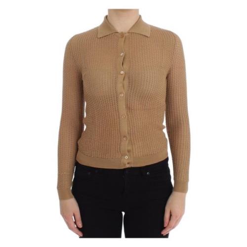 Dolce & Gabbana Beige Bomull Polo Stickad Tröja Beige, Dam