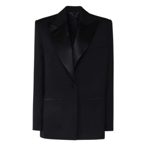 Magda Butrym Svart Ull Satin Blazer Jacka Black, Dam