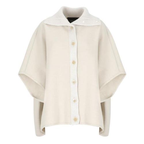 Fabiana Filippi Ivory Ull Cape Jacka Krage Knappar Beige, Dam