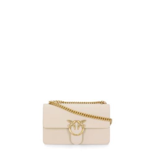 Pinko Naturlig Läder Crossbody Väska Love Birds Beige, Dam