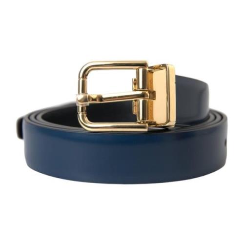 Dolce & Gabbana Blått Läderbälte med Guldspänne Blue, Herr