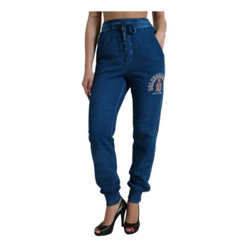 Dolce & Gabbana Blå Logo Bomull Jogger Sweatpants Blue, Dam