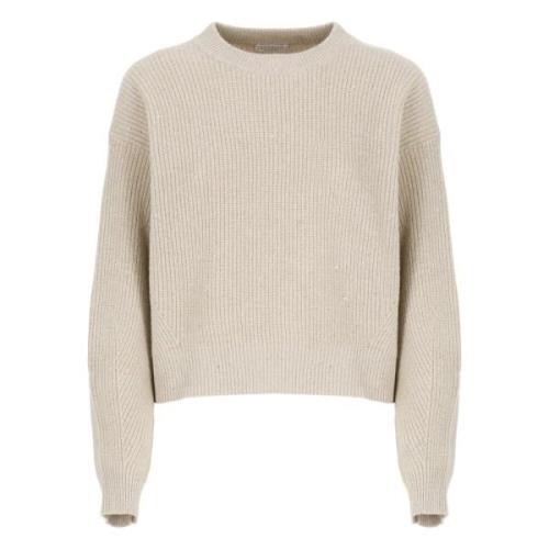 Brunello Cucinelli Paillet Crew Neck Sweater Beige Beige, Dam