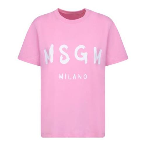 Msgm Rosa Vit Logo T-Shirt Rundhals Korta ärmar Pink, Dam