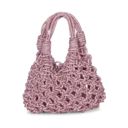 Hibourama Lyxig Mini Macramé Kristallväska Pink, Dam