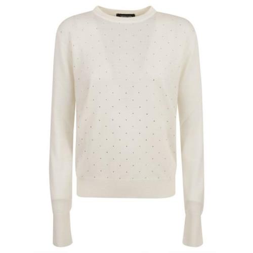 Fabiana Filippi Vit Crew Neck Sweater med Strass White, Dam