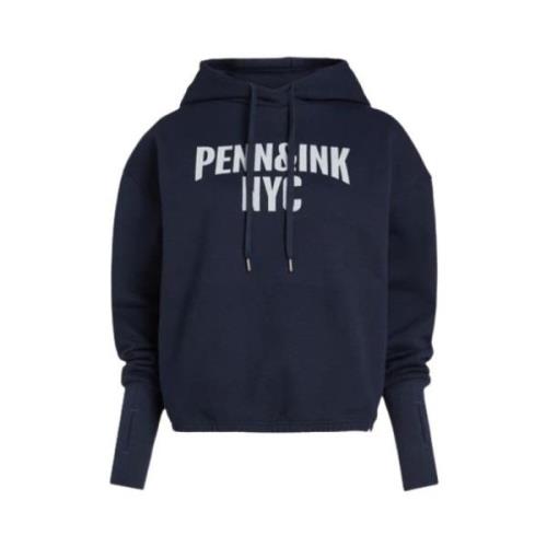 Penn&Ink N.Y Print Hoodie Blue, Dam