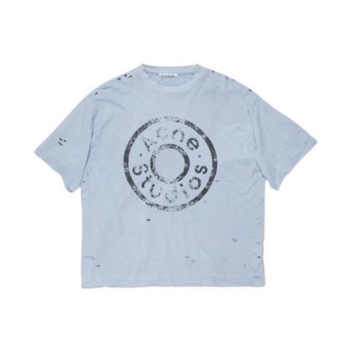 Acne Studios Blå Logo T-shirt Avslappnad Passform Blue, Herr