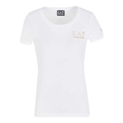 Emporio Armani EA7 Paillett Logo Crew Neck T-Shirt White, Dam