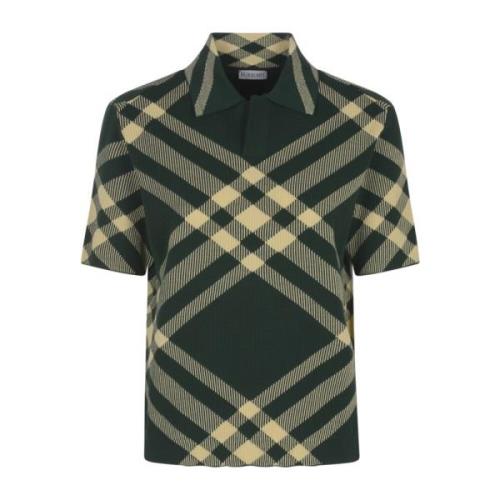 Burberry Räfflad Merinoull Polo Skjorta Green, Dam