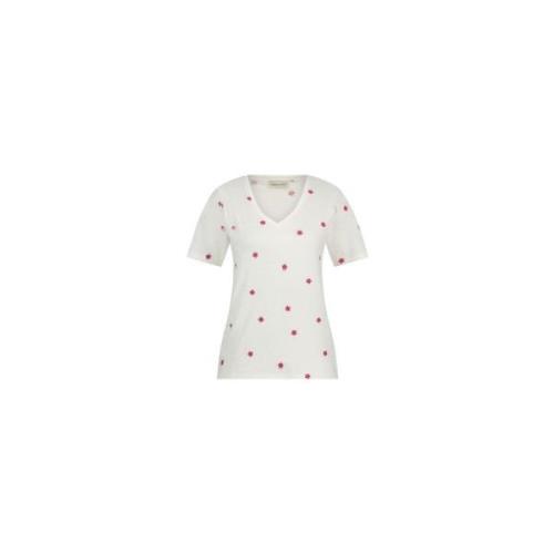 Fabienne Chapot Phill V-neck Pink Flower T-shirt White, Dam