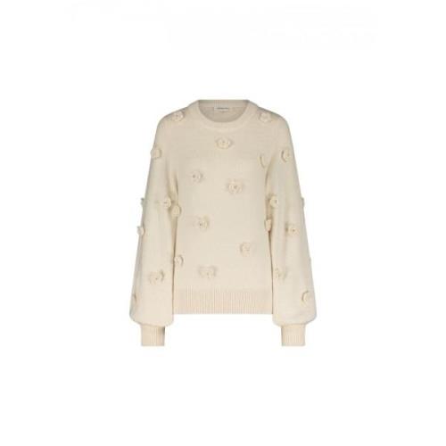 Fabienne Chapot Beige Stickade Rosor Pullover Beige, Dam