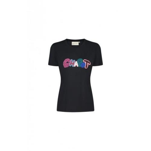 Fabienne Chapot Broderad Svart T-shirt med Rund Hals Black, Dam