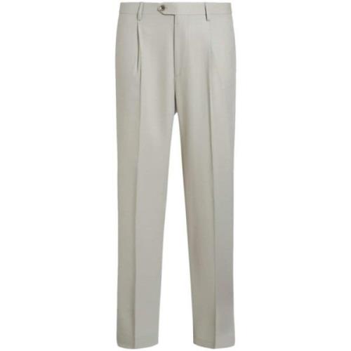 Etro Cropped Pleat Trousers Gray, Herr