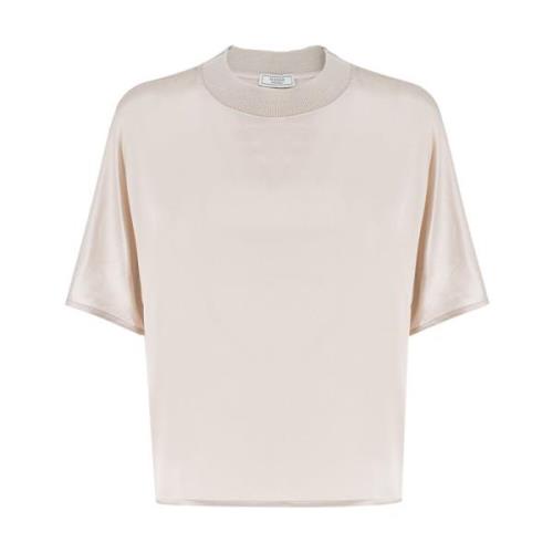 Peserico Sidenskjorta Kort Ärmar Regular Cut Beige, Dam