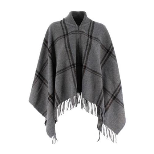 Peserico Vinter Poncho med Fransar Gray, Dam