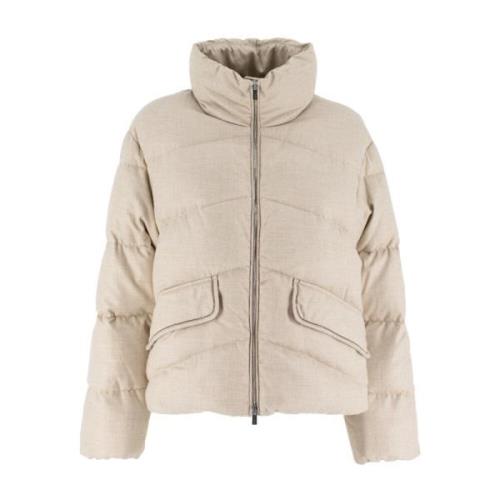 Peserico Jewelled Down Jacket Beige, Dam