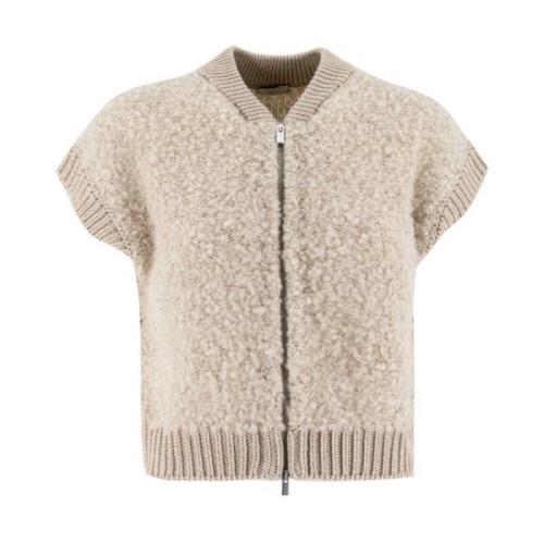 Peserico Ull Zip Cardigan Korta ärmar Beige, Dam