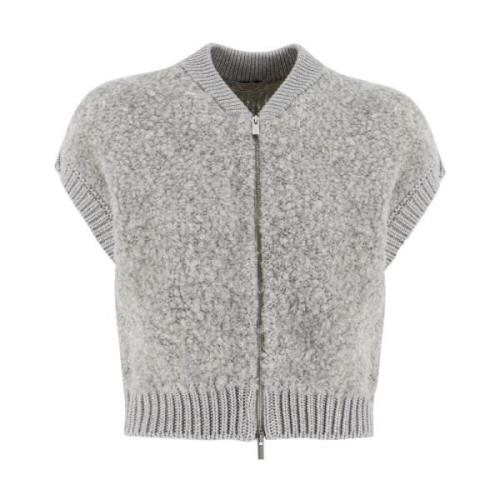 Peserico Ull Kortärmad Dragkedja Cardigan Gray, Dam