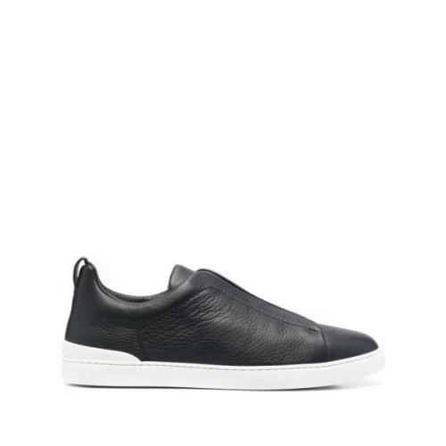 Ermenegildo Zegna Slip-On Marinblå Läder Sneakers Black, Herr