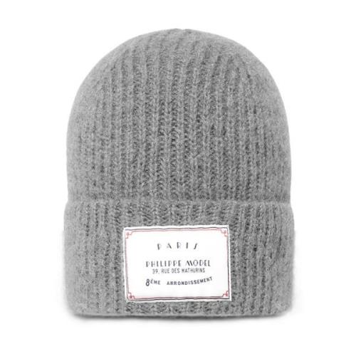 Philippe Model Grå Mohairull Beanie med Broderad Patch Gray, Unisex