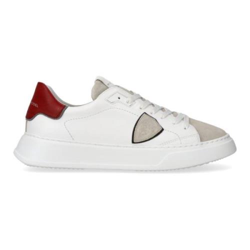 Philippe Model Vita Röda Läder Herr Casual Sneakers White, Herr