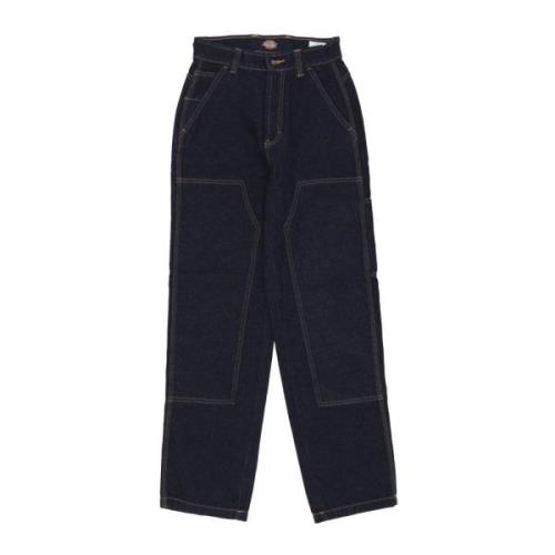 Dickies Dubbla Knä Denimbyxor Hög Midja Blue, Dam