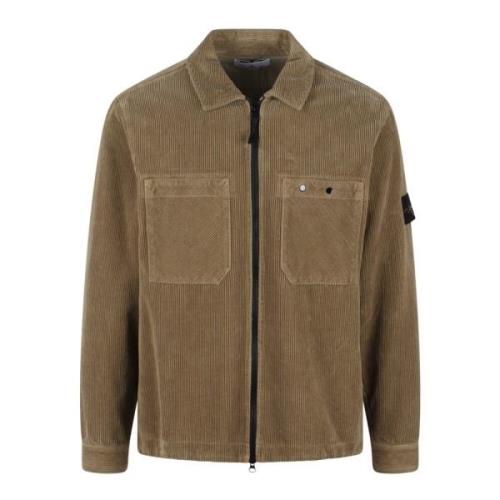 Stone Island Corduroy Overshirt Med Dragkedja Fw24 Brown, Herr