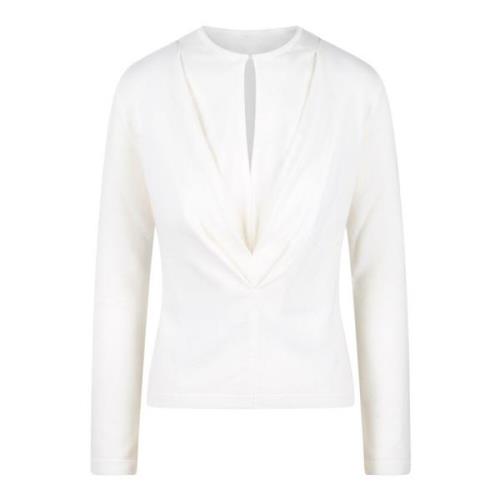 Alberta Ferretti Kashmir V-ringad tröja med veckade detaljer White, Da...