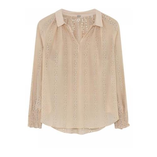 Gustav Feminin Blus med V-ringning och Smock Manschetter Beige, Dam