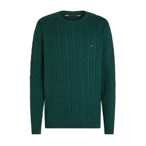 Tommy Hilfiger Grön Chain-Knit Crew Neck Sweater Green, Herr