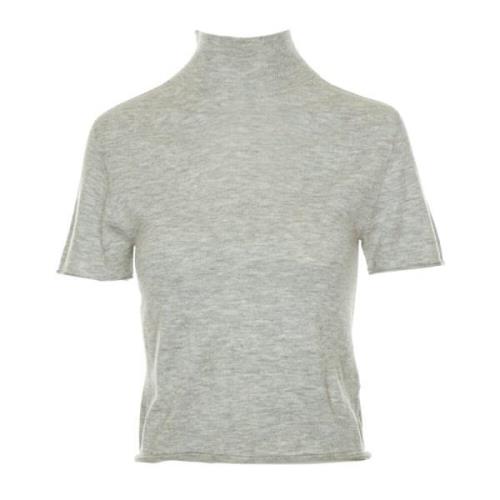 Drykorn Stickad Turtle Neck Cropped T-Shirt Gray, Dam