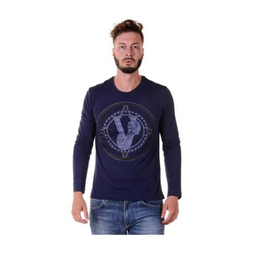 Versace Jeans Couture Mysig Stickad Tröja Pullover Blue, Herr