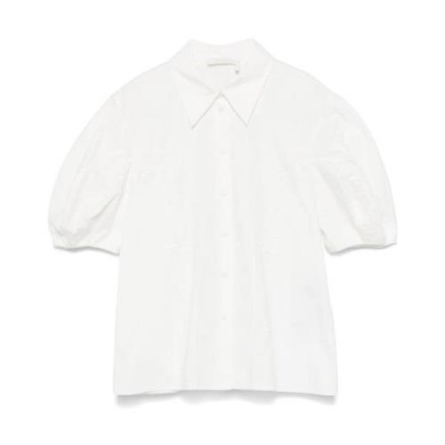 Chloé Broderad Svart Topp Knapp-Front White, Dam