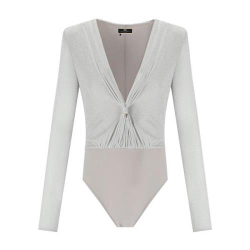 Elisabetta Franchi Silver Lurex Bodysuit med Knutdetalj Gray, Dam