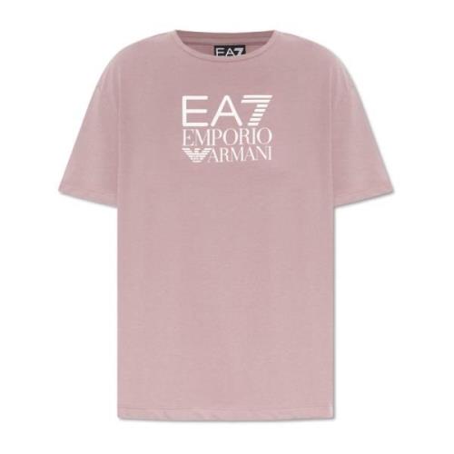 Emporio Armani EA7 T-shirt med logotyp Purple, Dam