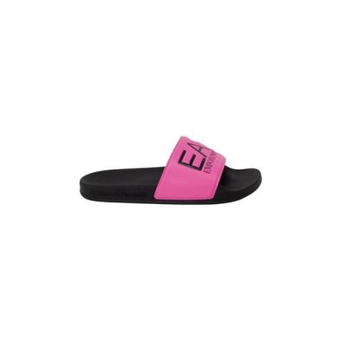 Emporio Armani EA7 Rosa Tryckta Tofflor 2cm Klack Pink, Dam