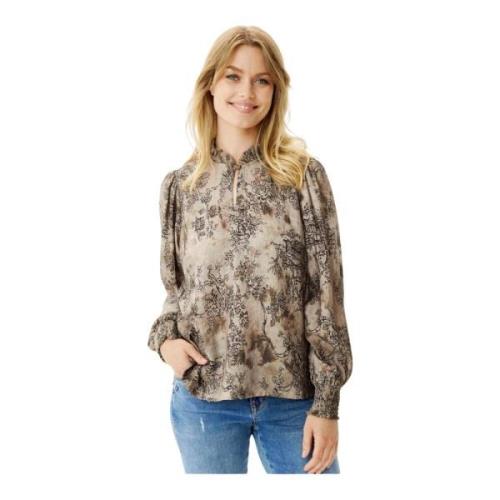 IN Front Elegant Puff Sleeve Blouse Mocca Multicolor, Dam