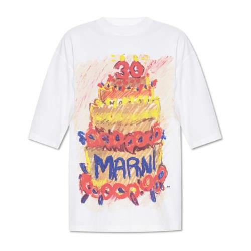 Marni T-shirt med tryck White, Dam