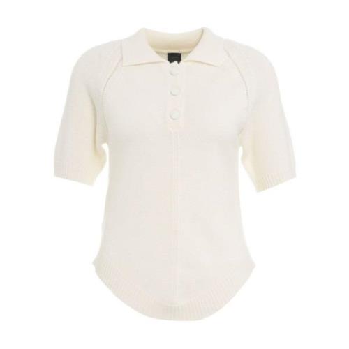 Pinko Italiensk Stickad Polo Skjorta White, Dam