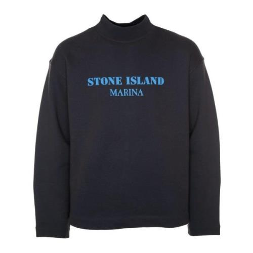 Stone Island Logo Print Sweatshirt med Rund Hals Blue, Herr